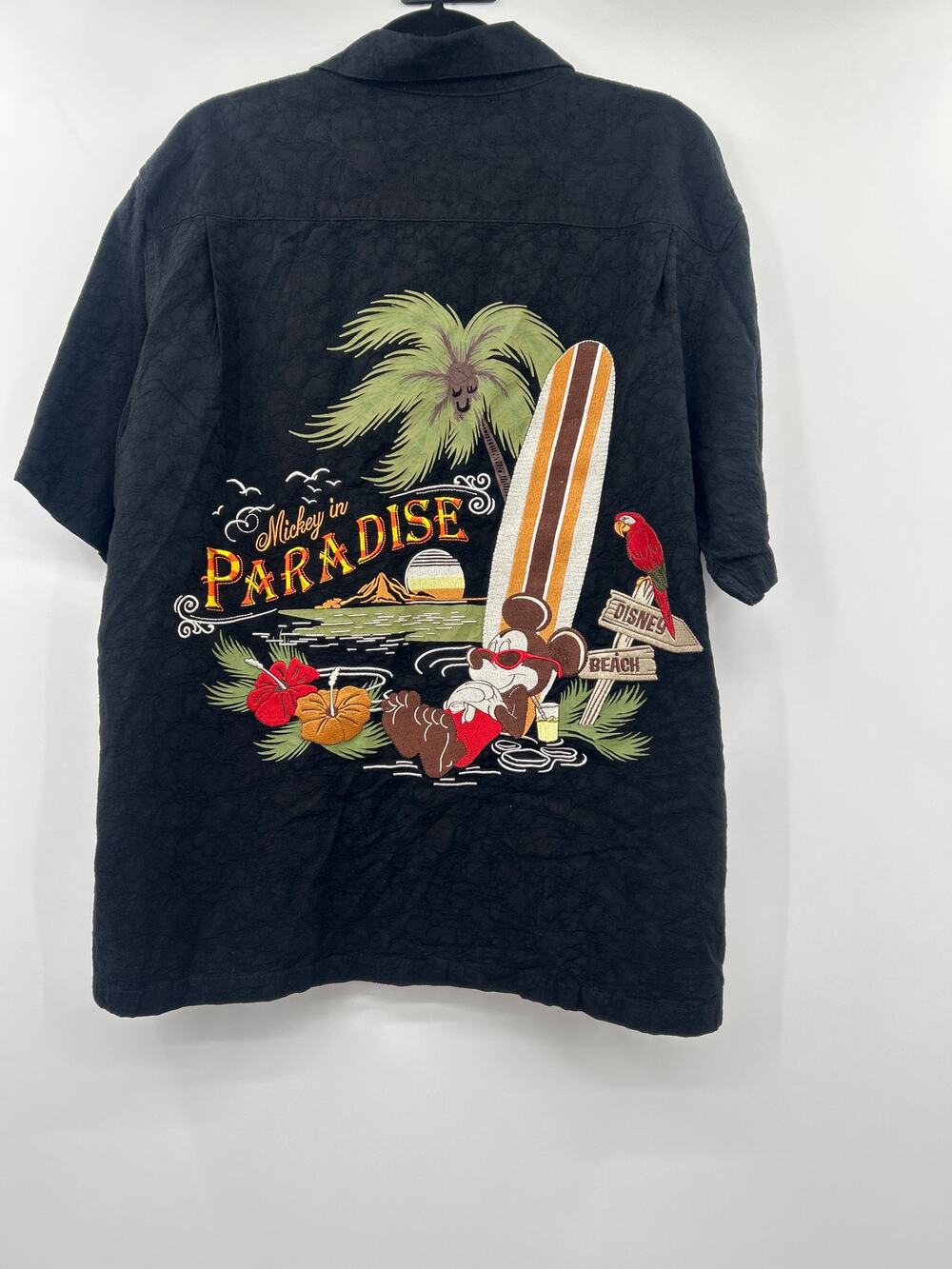 Disney Parks Mickey Mouse Paradise Hawaiian Shirt Adult Lg Black Tropical Beach